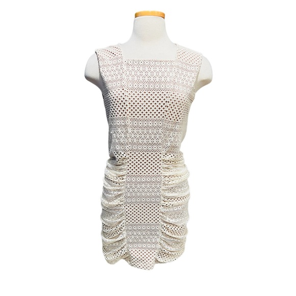 BCBGMAXAZRIA Renee Ivory Sleeveless Ruched-Side mini bodycon Dress Size Large - Picture 2 of 12